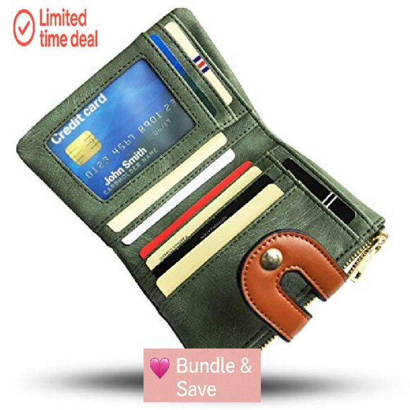 Slim Bifold RFID Wallet with Zipper Coin Pocket - PU Leather Compact - Picture 5 of 8